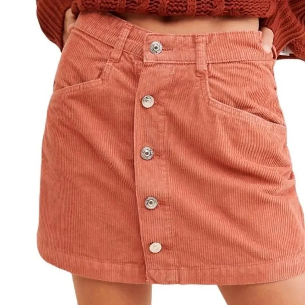 Free People orange corduroy mini skirt Size 2 - Picture 6 of 6